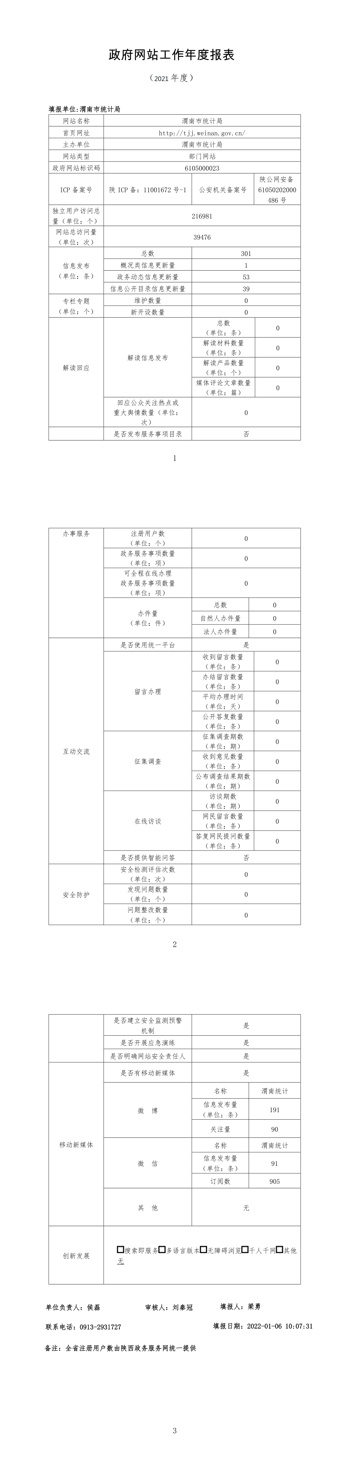 渭南市统计网站2021年度报表