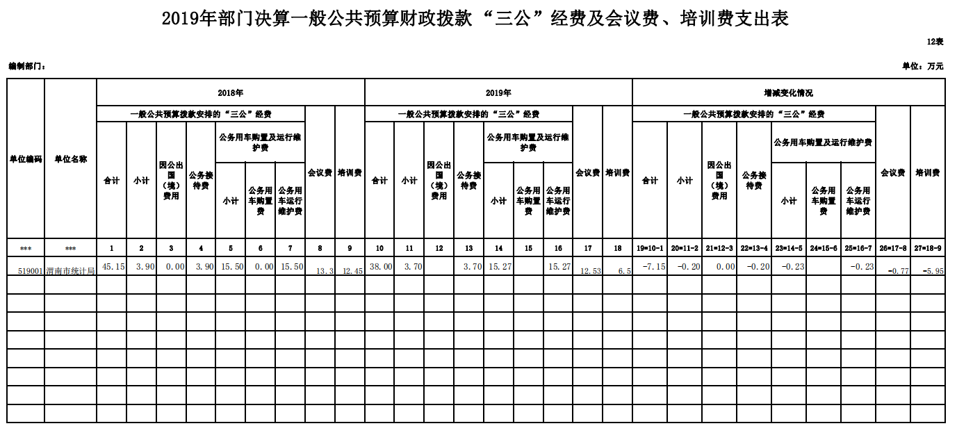 渭南市统计局 2019 年三公经费公开说明